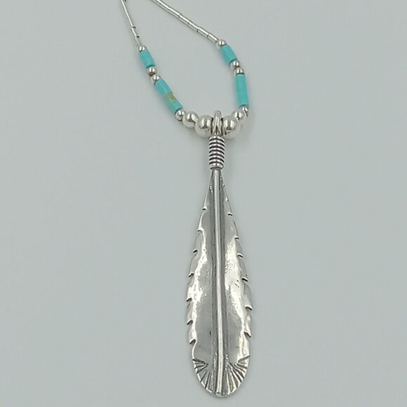Sterling Silver Feather ~ Turquoise and Liquid Silver - Picture 7 of 12